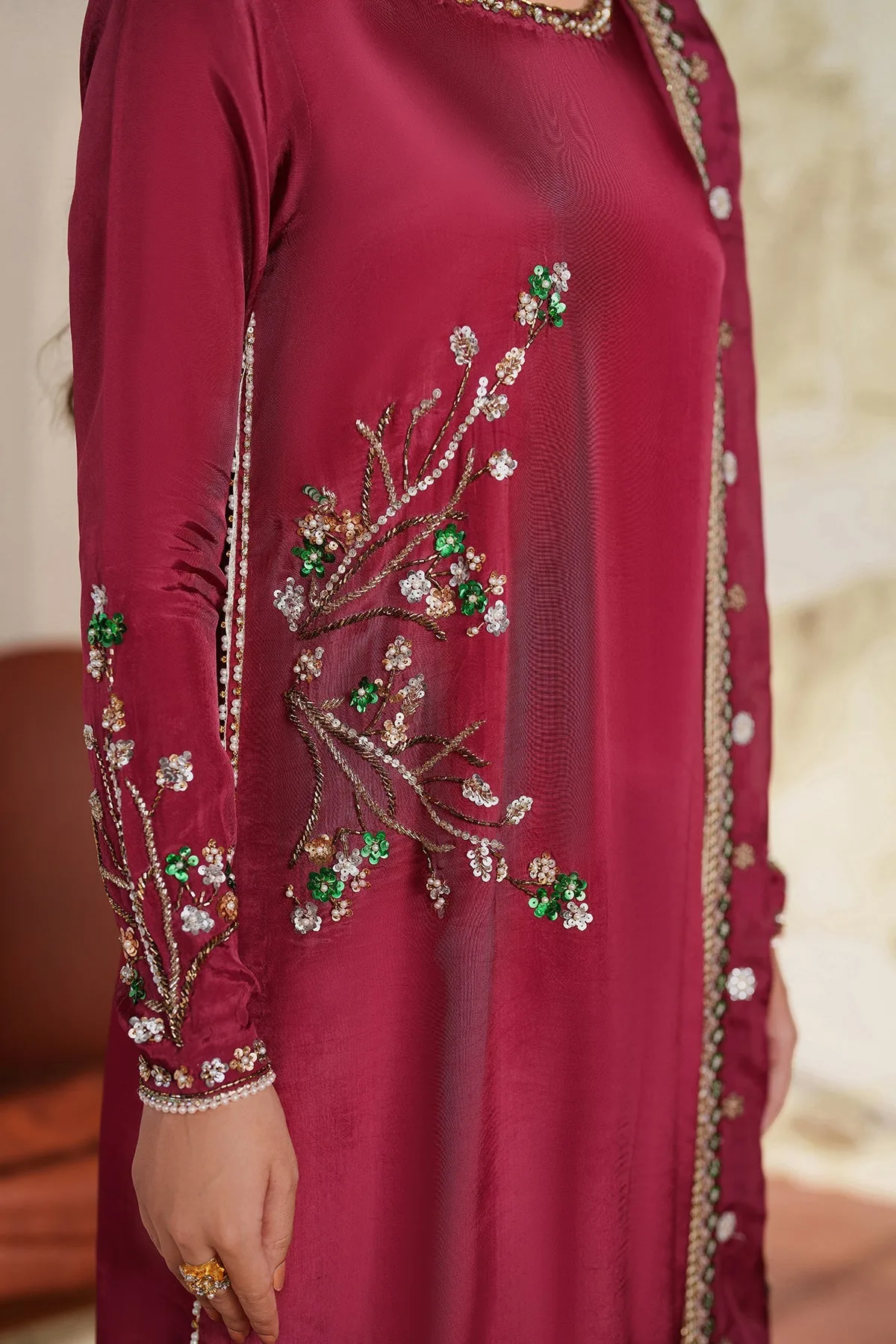 Elegant Hand Embellished Silk Shirt Pakistani Designer Dress 2