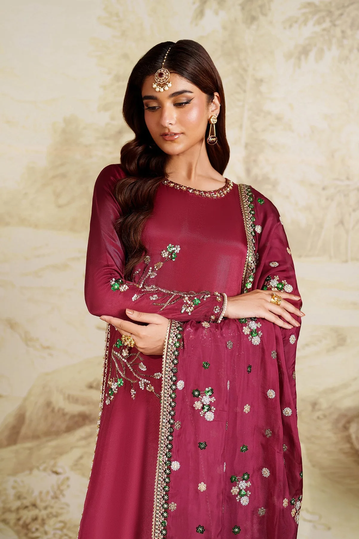 Elegant Hand Embellished Silk Shirt Pakistani Designer Dress 3