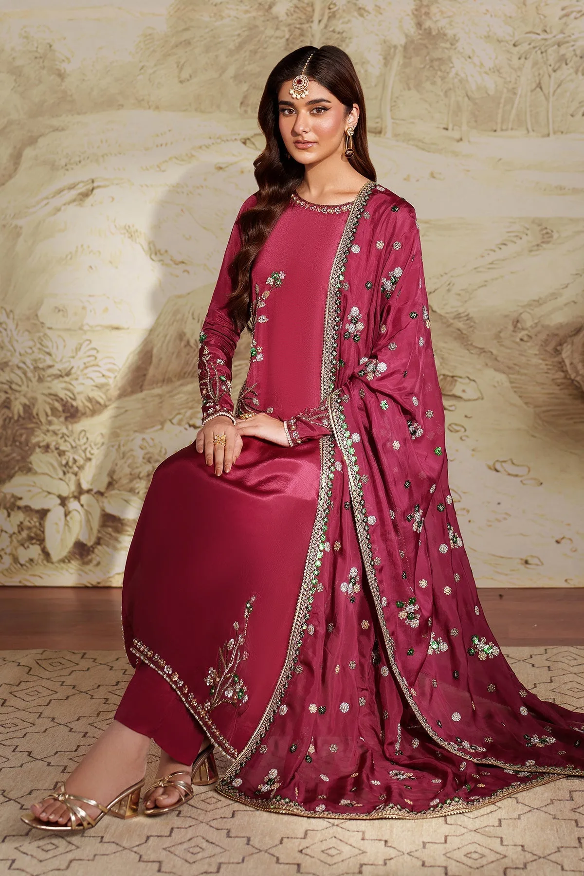 Elegant Hand Embellished Silk Shirt Pakistani Designer Dress 4