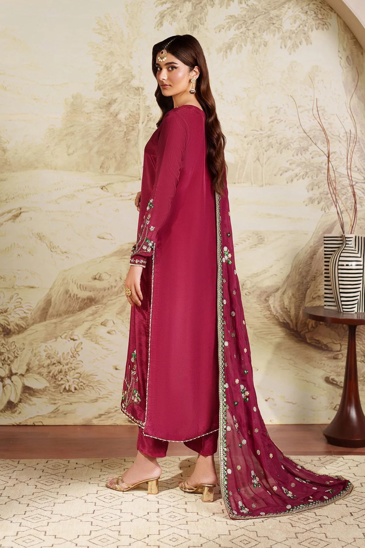 Elegant Hand Embellished Silk Shirt Pakistani Designer Dress 5