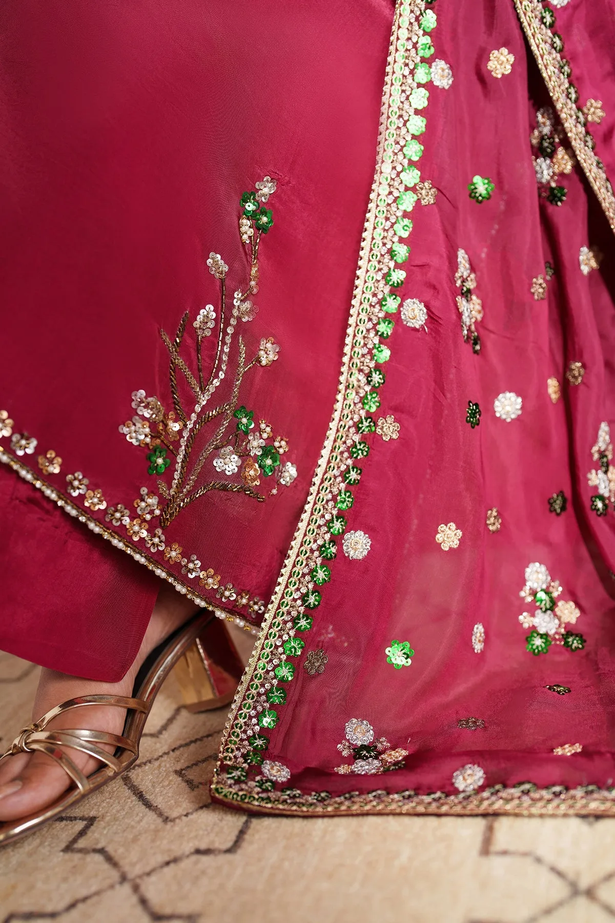 Elegant Hand Embellished Silk Shirt Pakistani Designer Dress 6