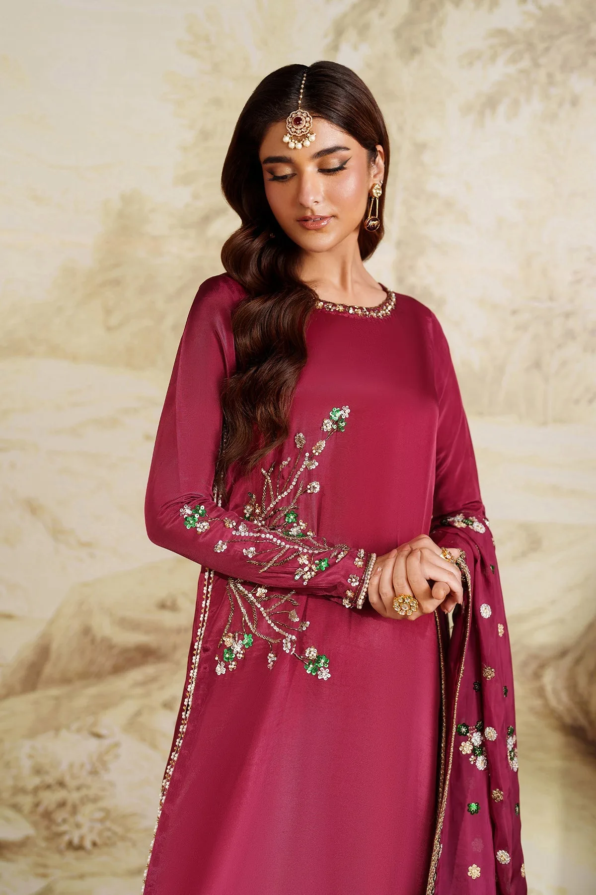 Elegant Hand Embellished Silk Shirt Pakistani Designer Dress 7