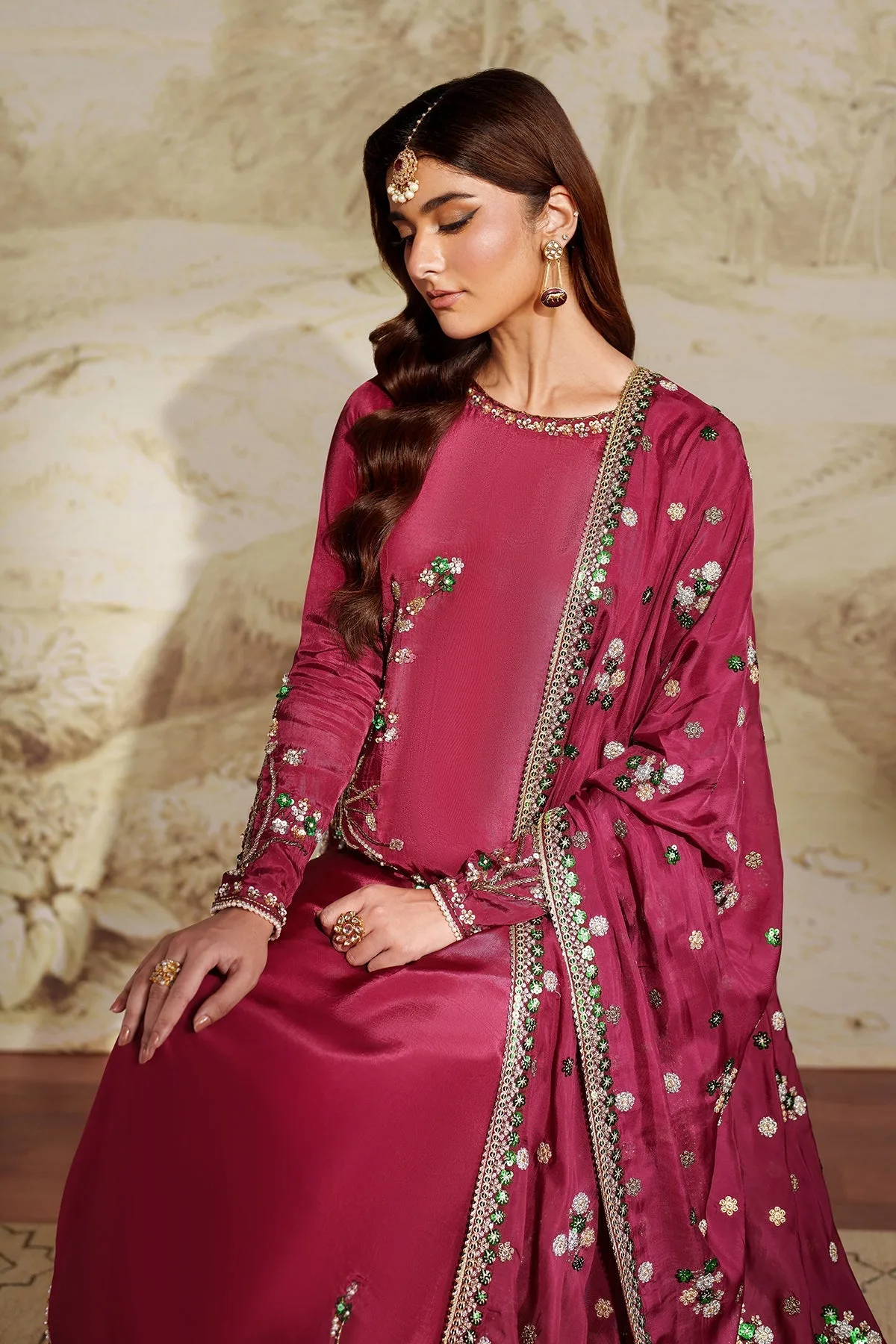 Elegant Hand Embellished Silk Shirt Pakistani Designer Dress 8