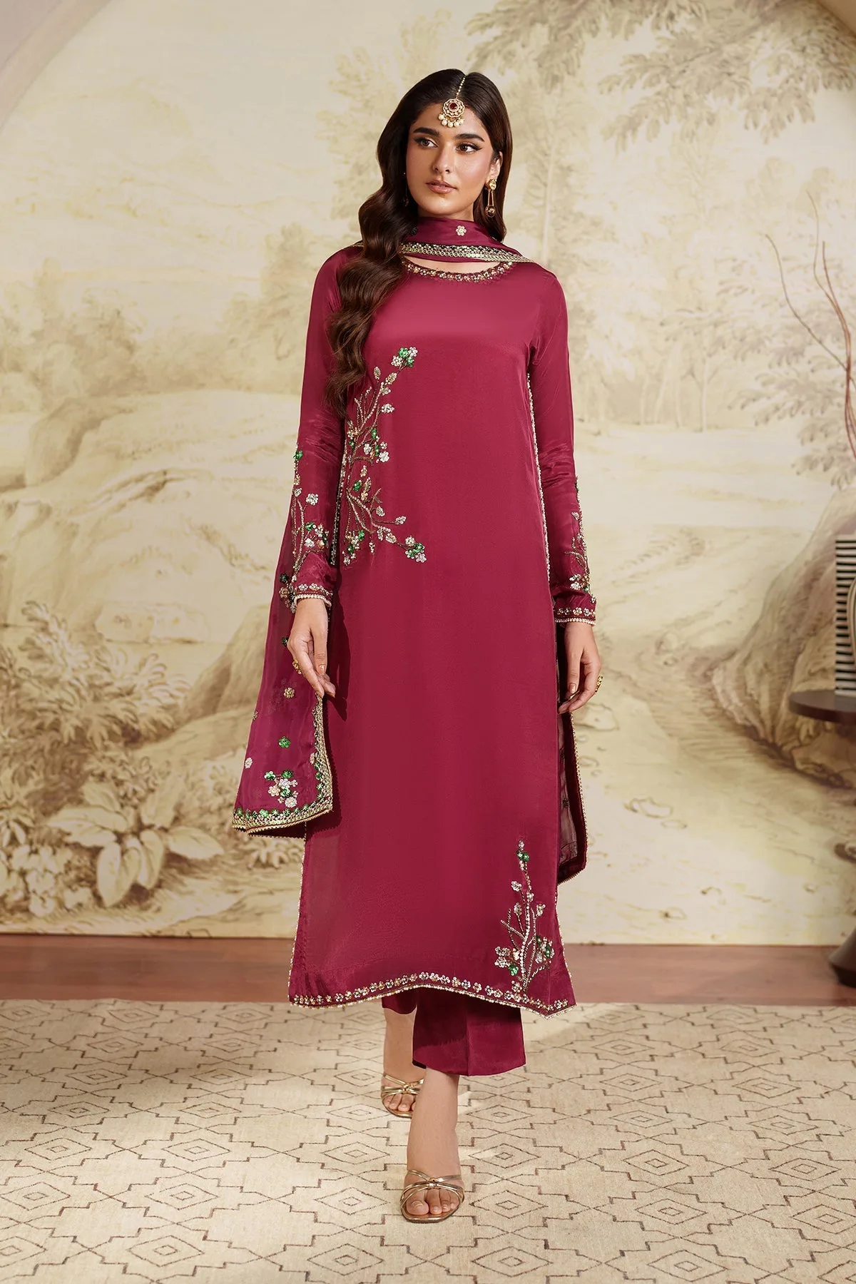 Elegant Hand Embellished Silk Shirt Pakistani Designer Dress 9