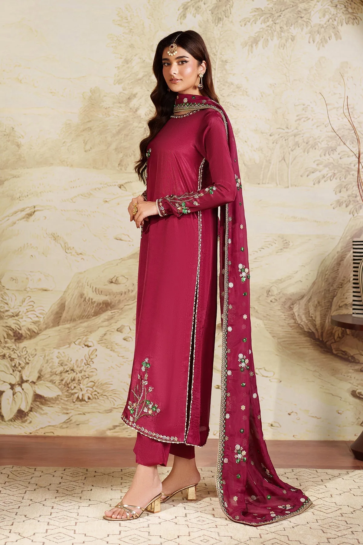 Elegant Hand Embellished Silk Shirt Pakistani Designer Dress 10