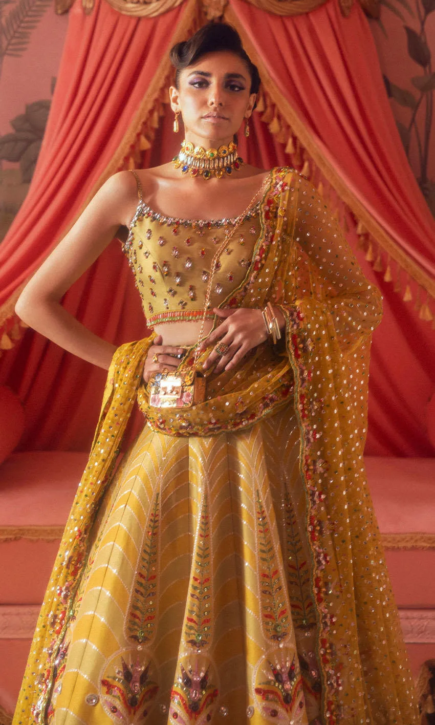 Pakistani Bridal Mehndi Dress in Lehenga Choli Style 2