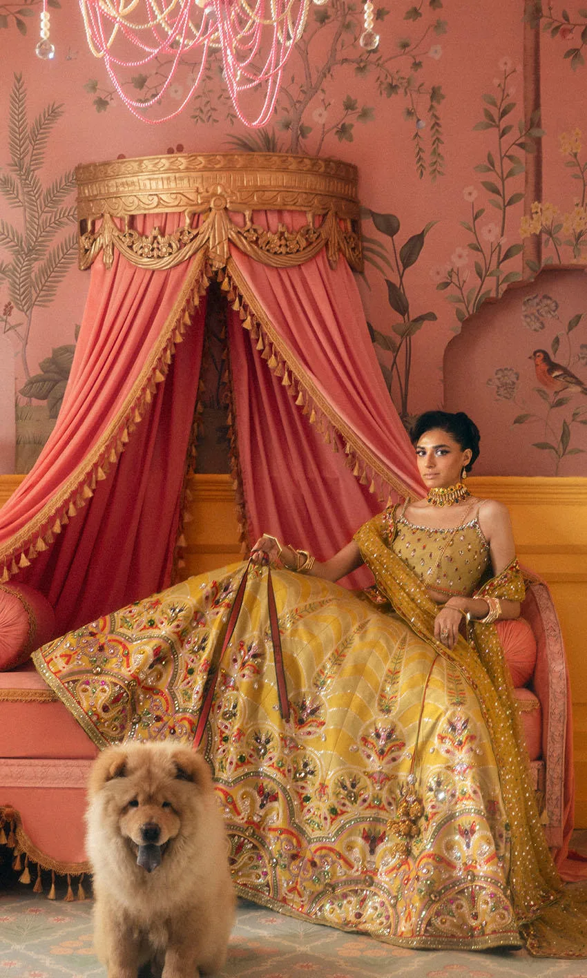 Pakistani Bridal Mehndi Dress in Lehenga Choli Style 3
